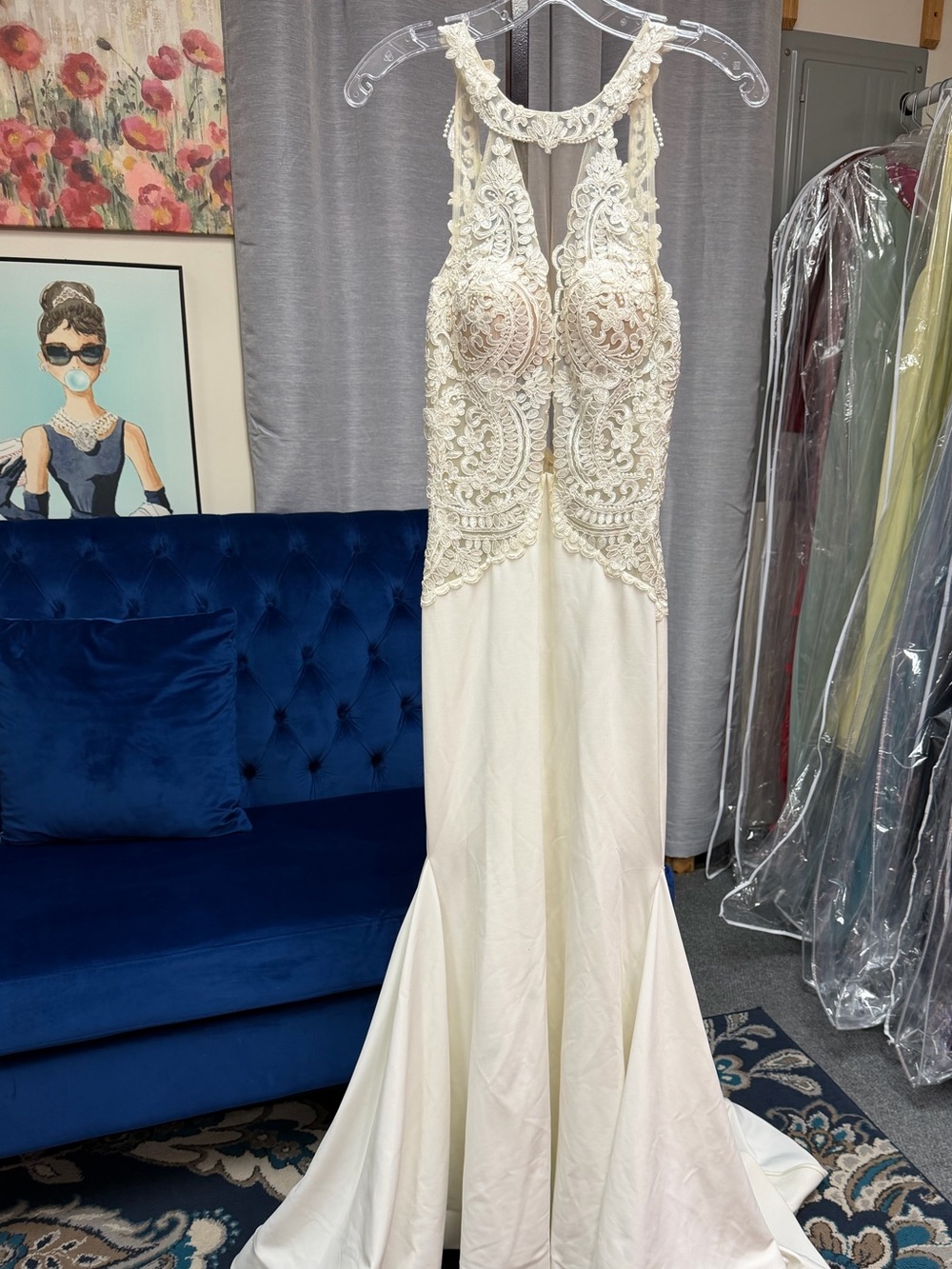 Mori Lee White Lace Halter Wedding Dress – Size 4